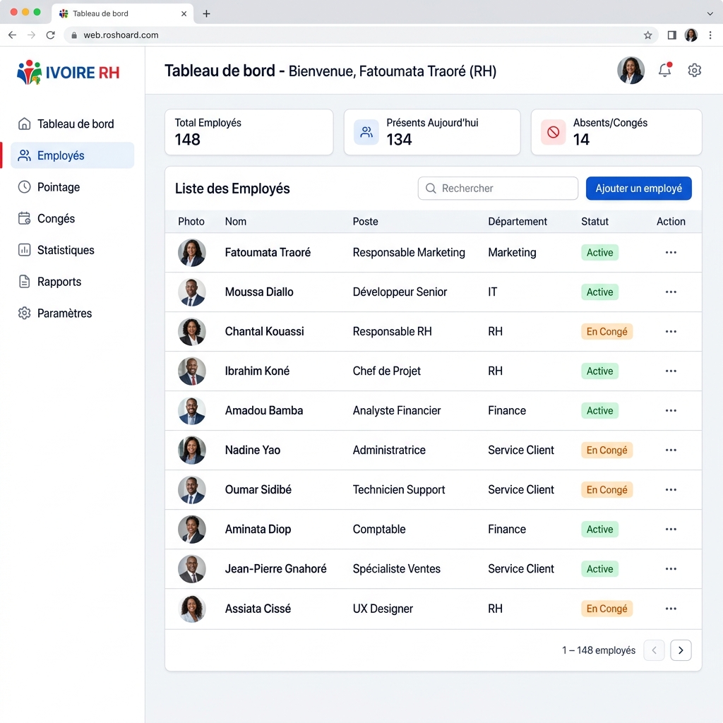 Interface du logiciel RH Vigilus